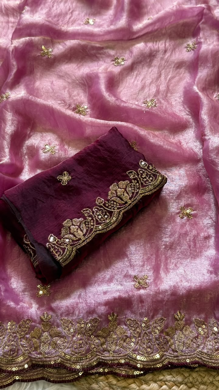 Imaginative Function Wear Silk Embroidery n Sequence Work Fancy Saree With Contrast Blouse Piece