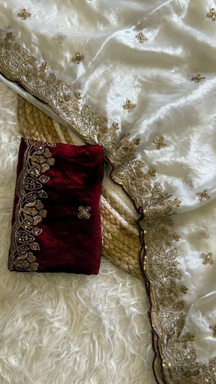 Imaginative Function Wear Silk Embroidery n Sequence Work Fancy Saree With Contrast Blouse Piece