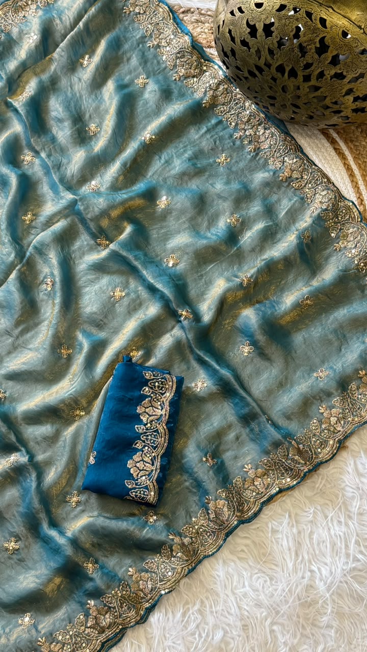 Imaginative Function Wear Silk Embroidery n Sequence Work Fancy Saree With Contrast Blouse Piece
