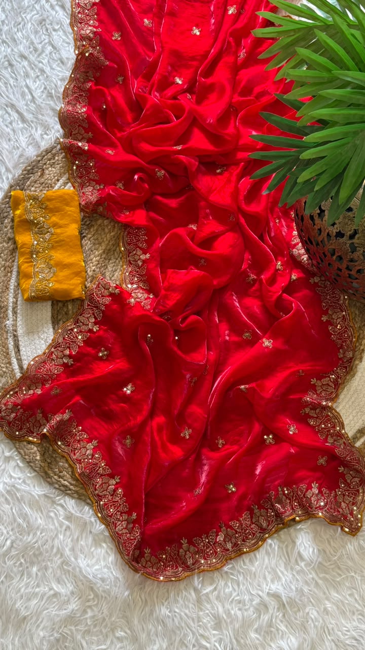 Imaginative Function Wear Silk Embroidery n Sequence Work Fancy Saree With Contrast Blouse Piece