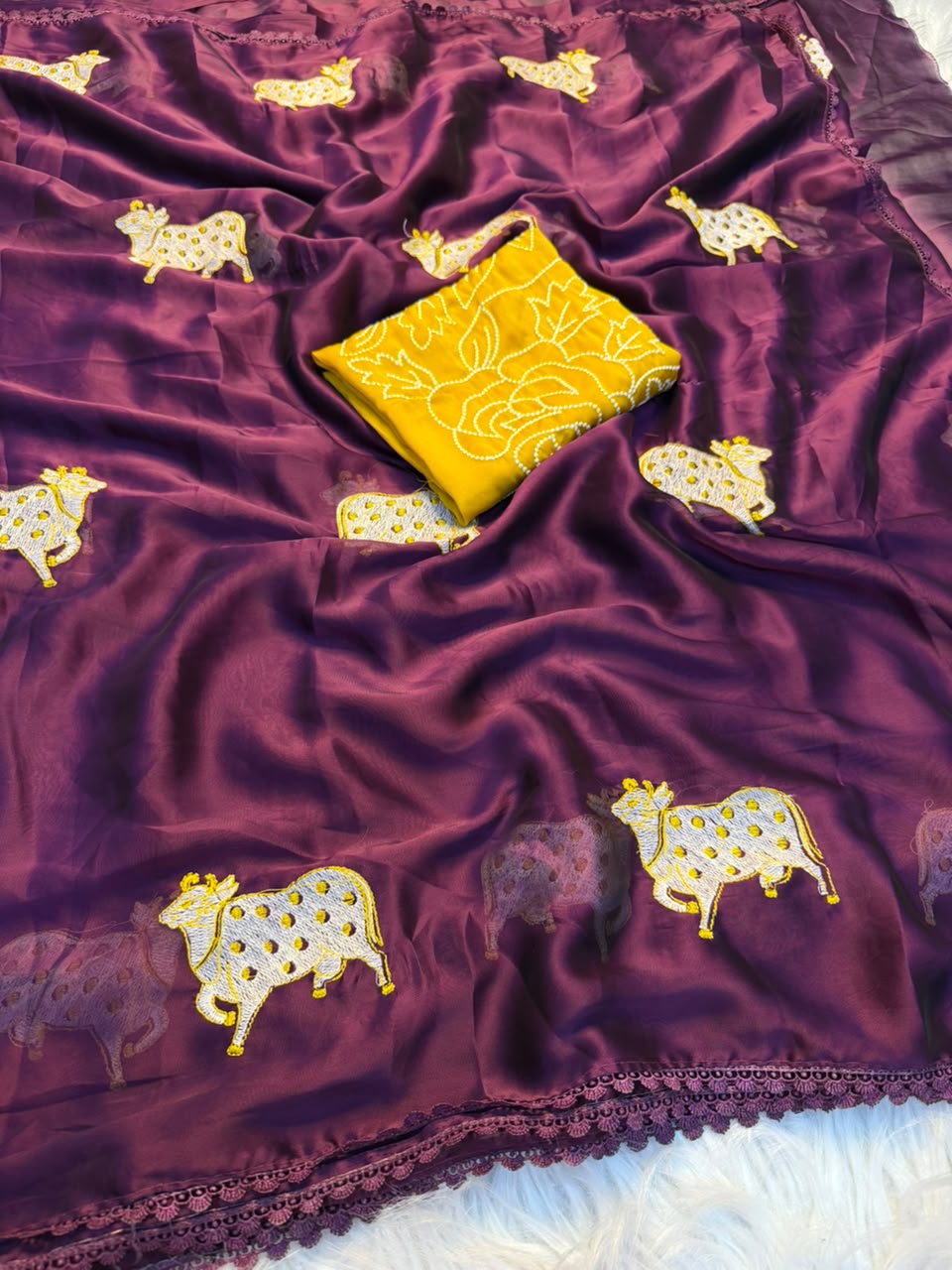 Adorning Party Wear Rangoli Silk Embroidery n Multi Thread Work Designer Saree With Contrast Blouse Piece