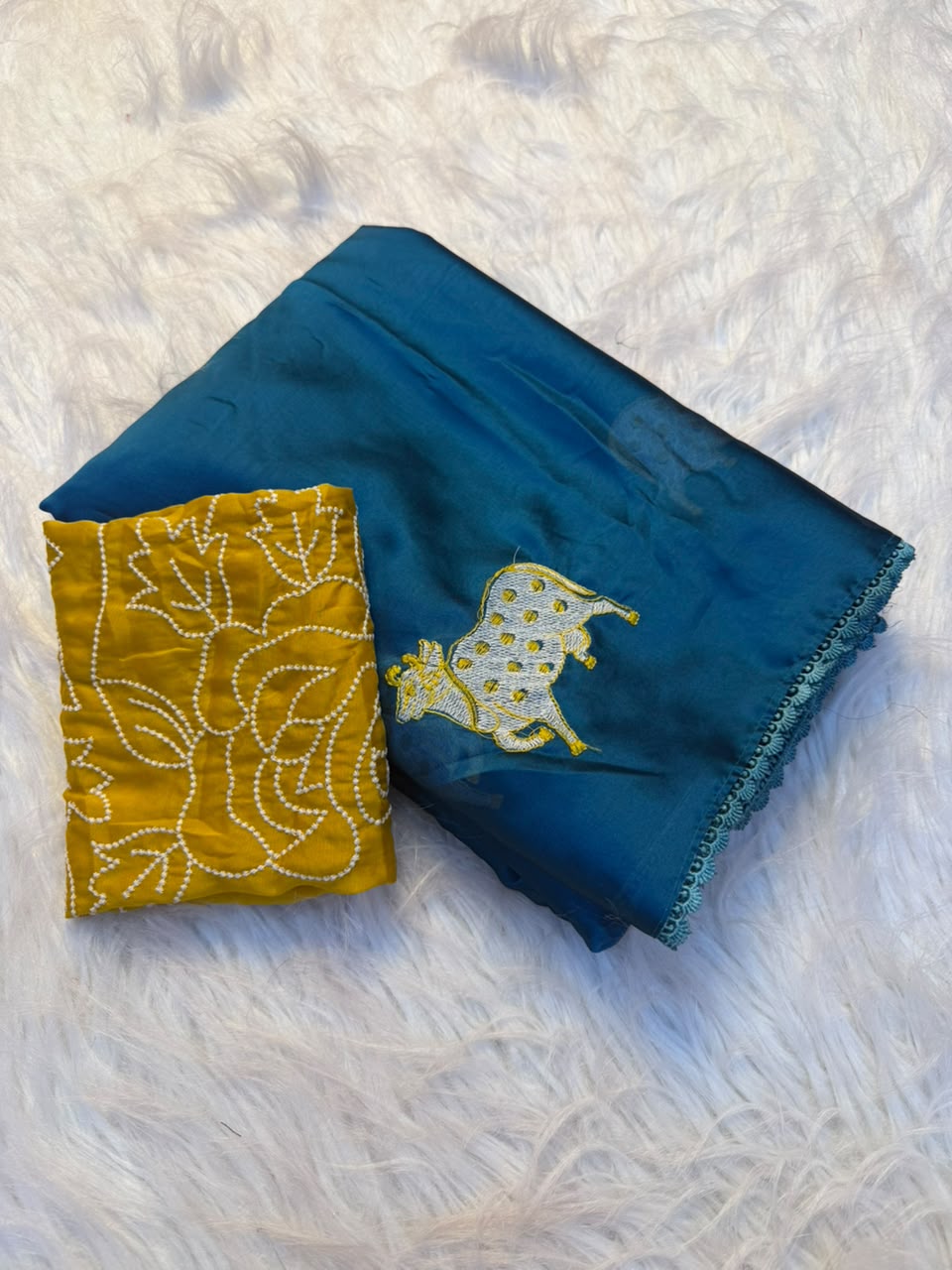 Adorning Party Wear Rangoli Silk Embroidery n Multi Thread Work Designer Saree With Contrast Blouse Piece