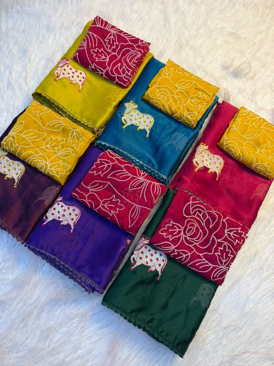 Adorning Party Wear Rangoli Silk Embroidery n Multi Thread Work Designer Saree With Contrast Blouse Piece