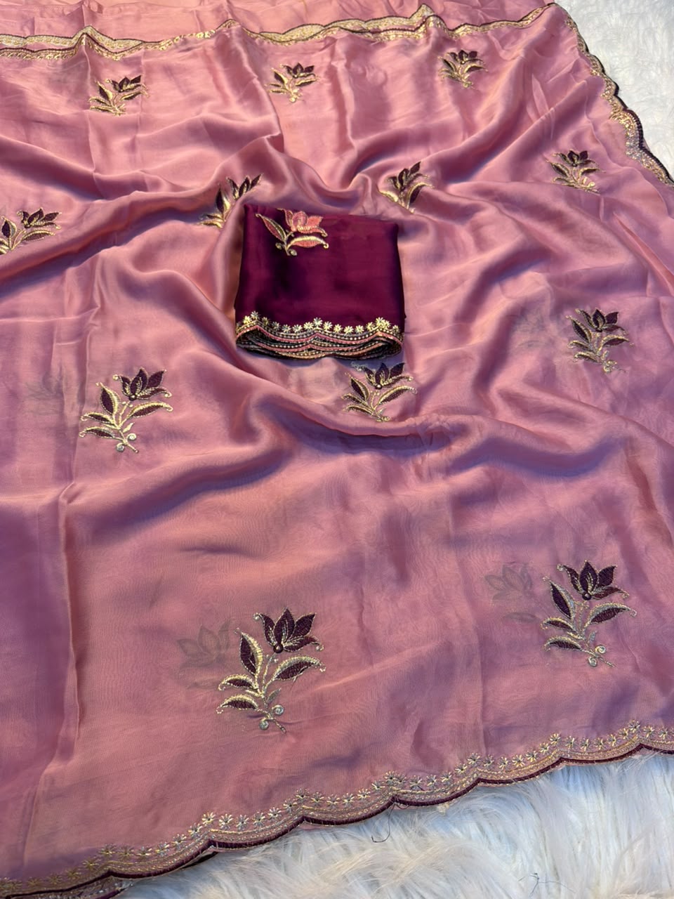 Incomparable Party Wear Rangoli Silk Embroidery Work Designer Saree With Contrast Blouse Piece