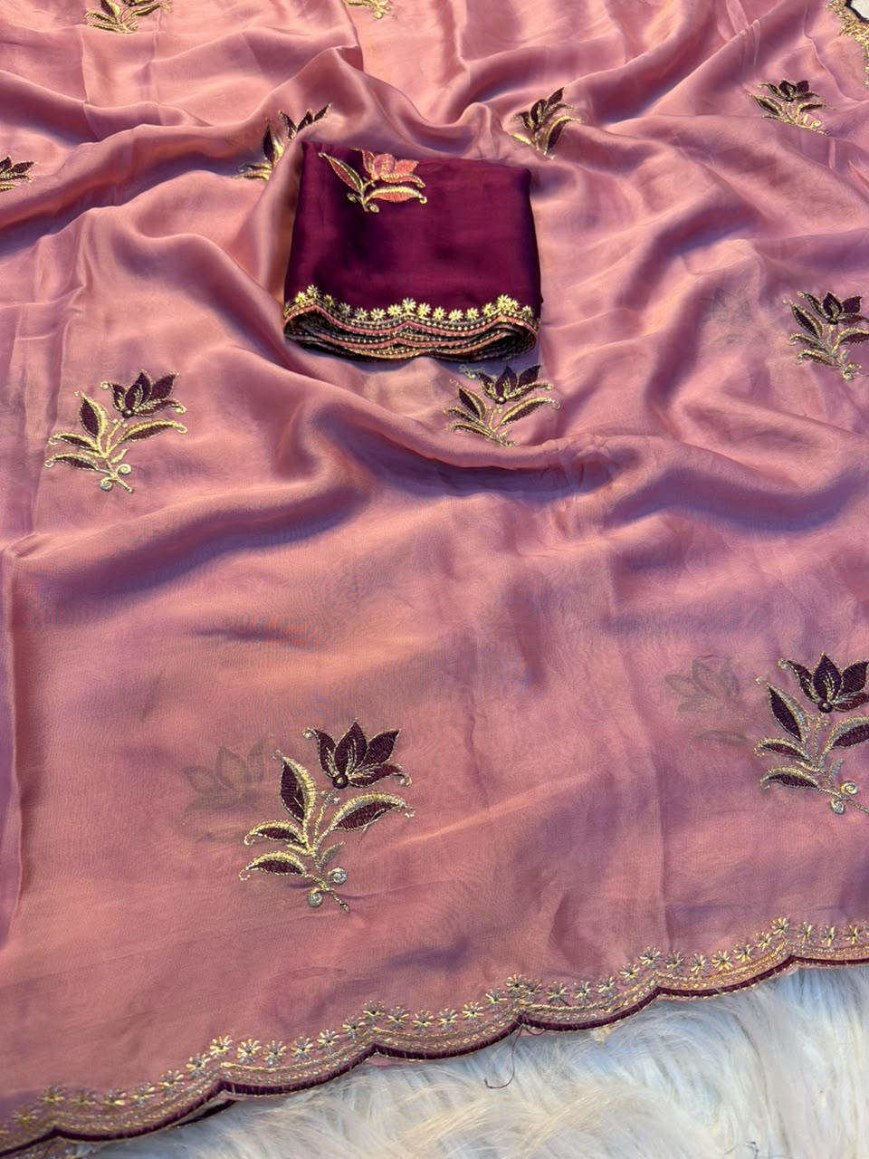 Incomparable Party Wear Rangoli Silk Embroidery Work Designer Saree With Contrast Blouse Piece