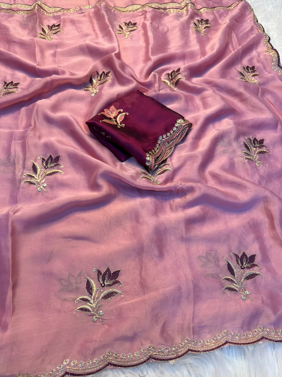 Incomparable Party Wear Rangoli Silk Embroidery Work Designer Saree With Contrast Blouse Piece