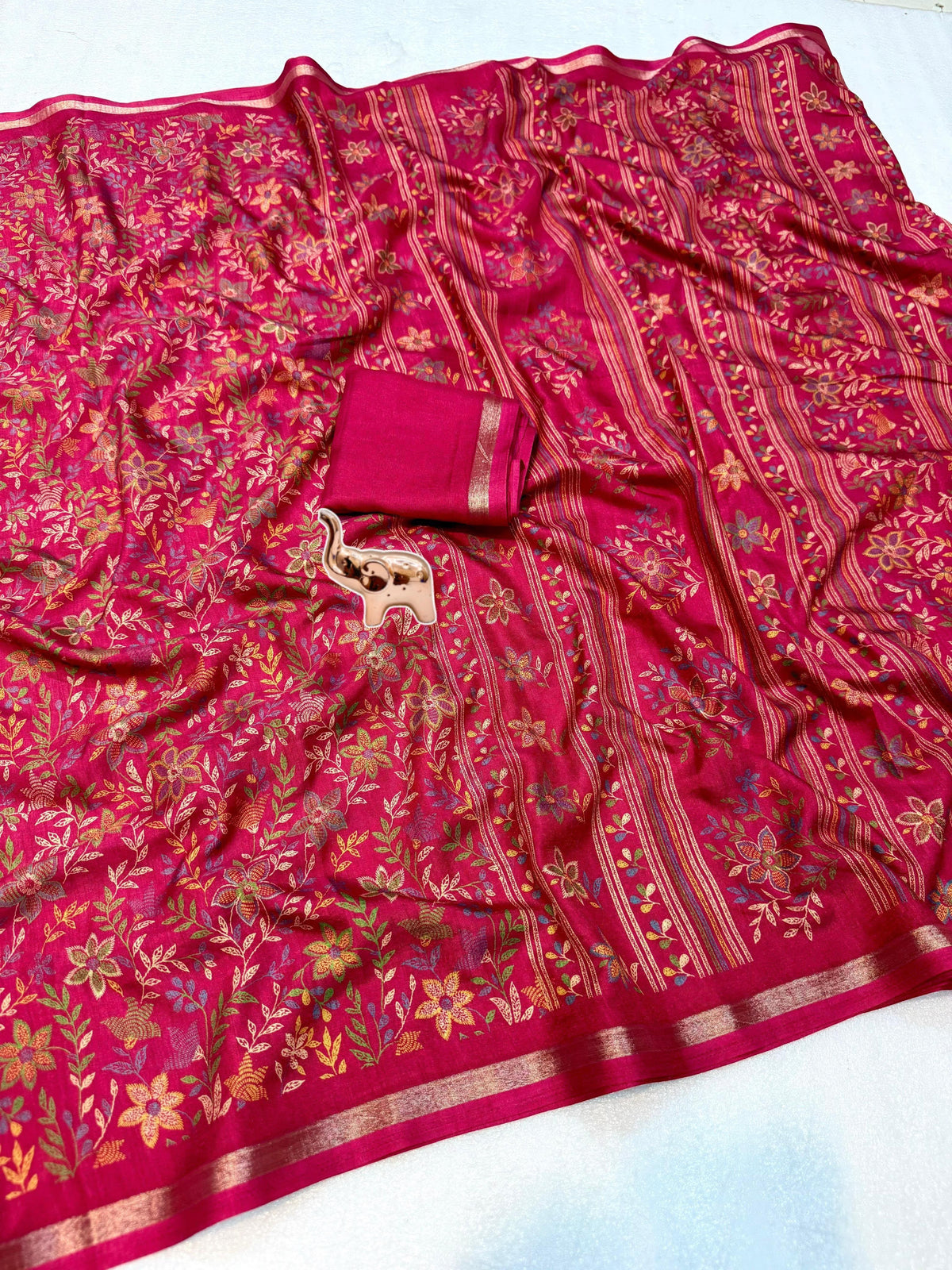 Stunning Festive Wear Pure Soft Silk Printed n Zari Work Border Rich Pallu Fancy Designer Saree