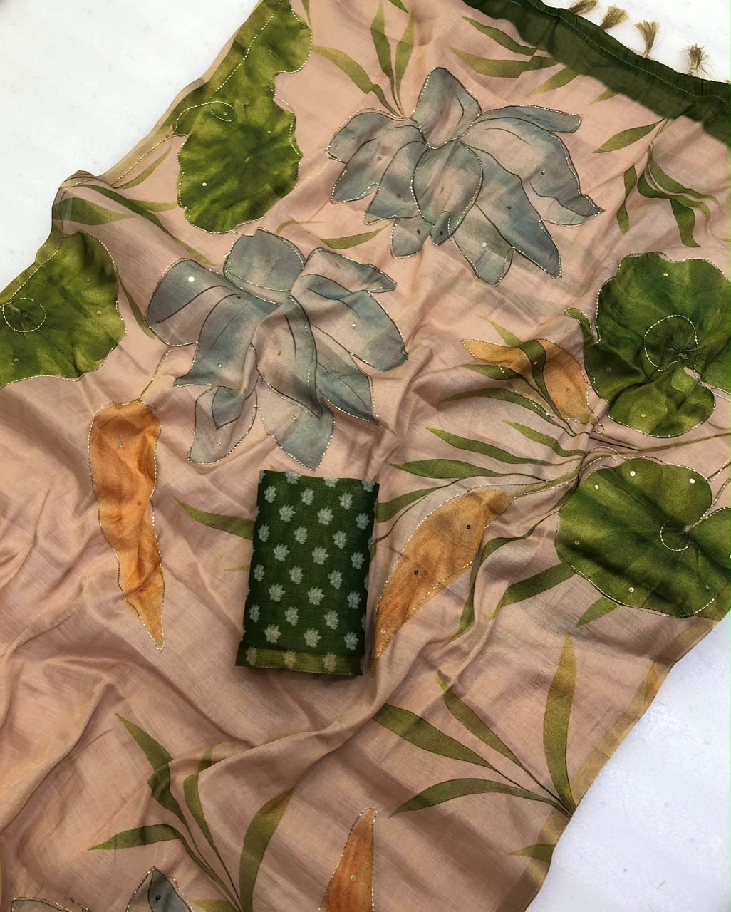 Mellifluous Wedding Wear Silk Print Embroidery n Sequence Work Zari Border Saree With Blouse Piece