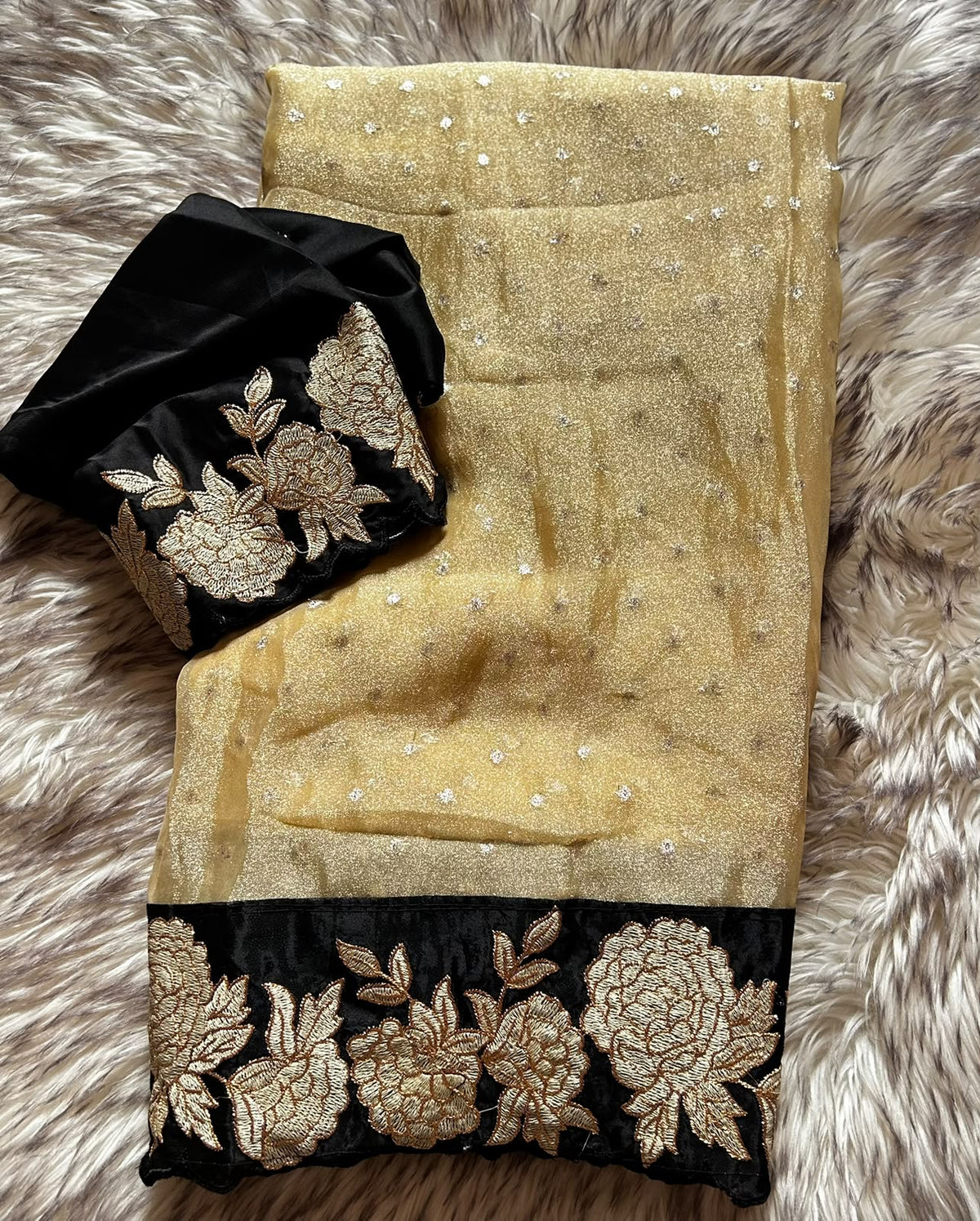 Contemporary Party Wear Tissue Silk Embroidery n Thread Work Fancy Saree With Contrast Blouse Piece