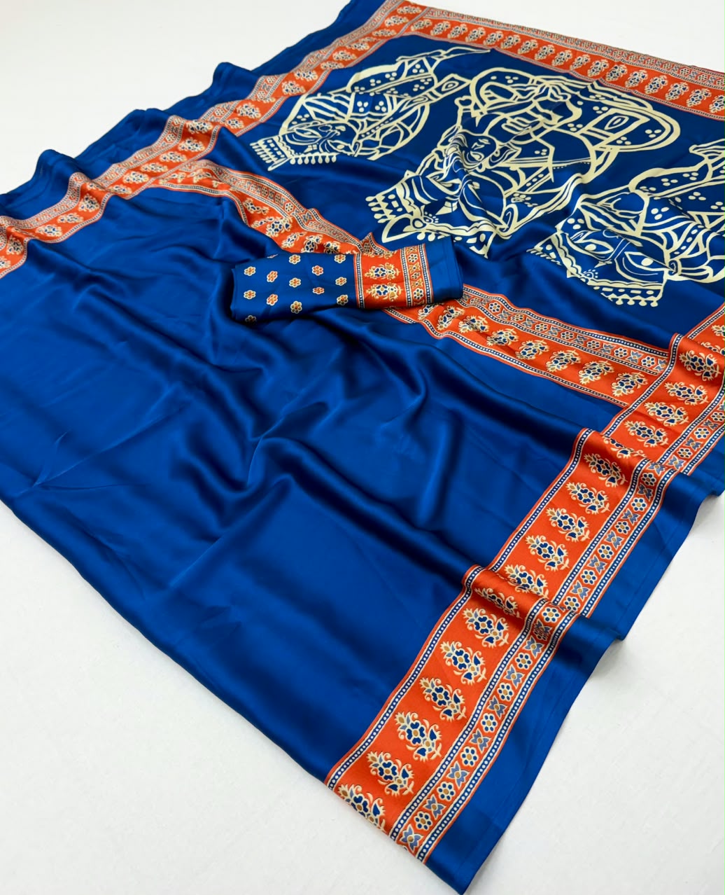 Adorning Function Wear Silk Print Design Jacquard Border Rich Pallu Fancy Saree With Matching Blouse Piece