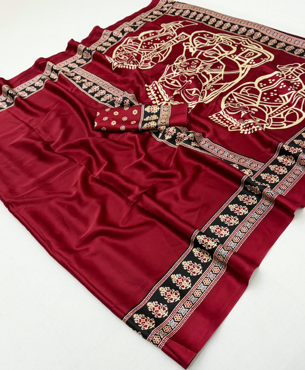 Adorning Function Wear Silk Print Design Jacquard Border Rich Pallu Fancy Saree With Matching Blouse Piece