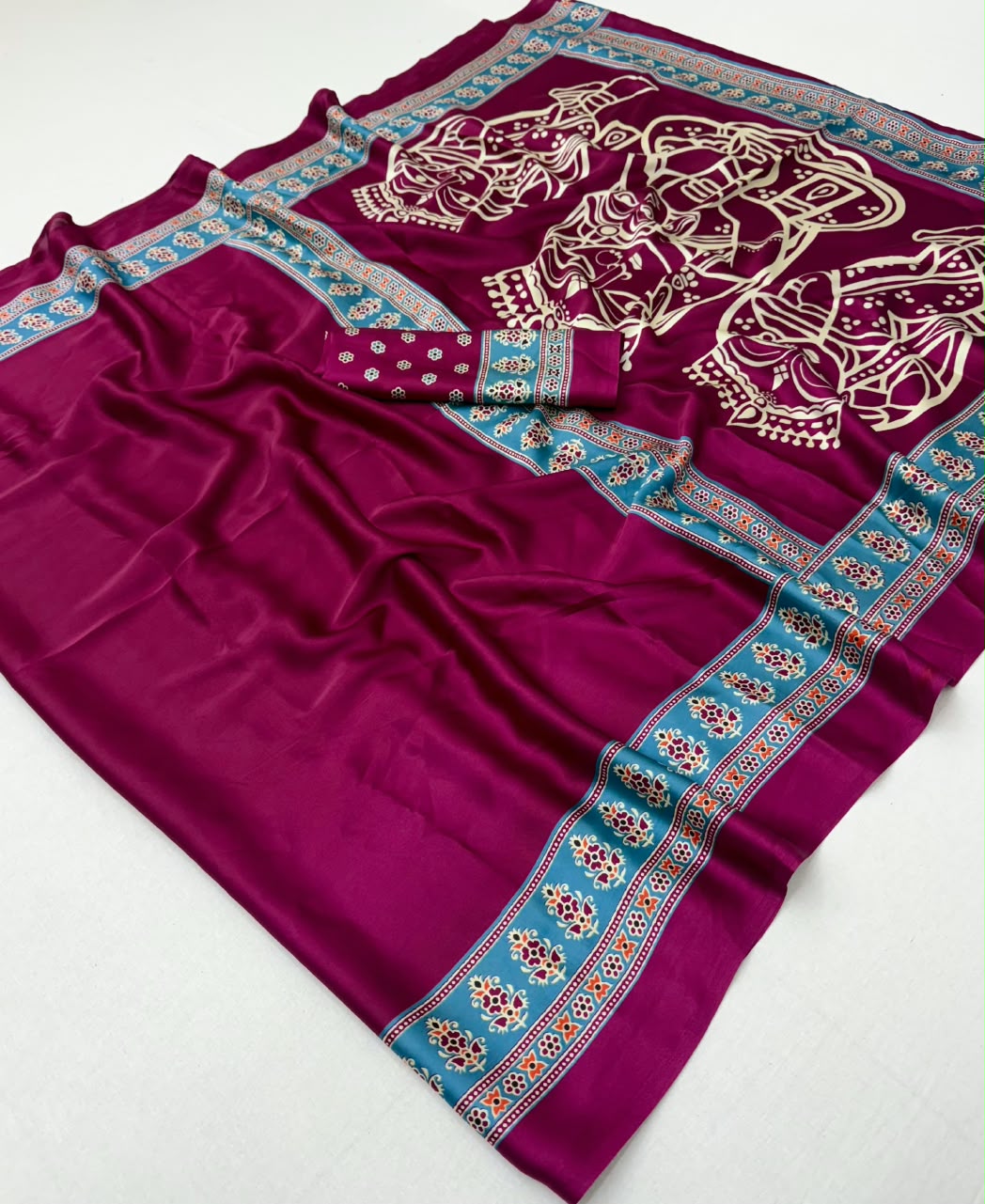 Adorning Function Wear Silk Print Design Jacquard Border Rich Pallu Fancy Saree With Matching Blouse Piece