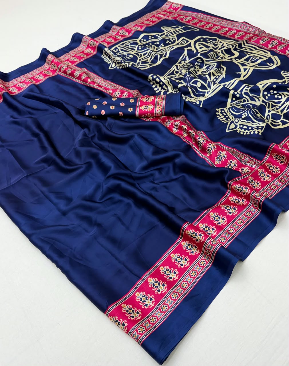 Adorning Function Wear Silk Print Design Jacquard Border Rich Pallu Fancy Saree With Matching Blouse Piece