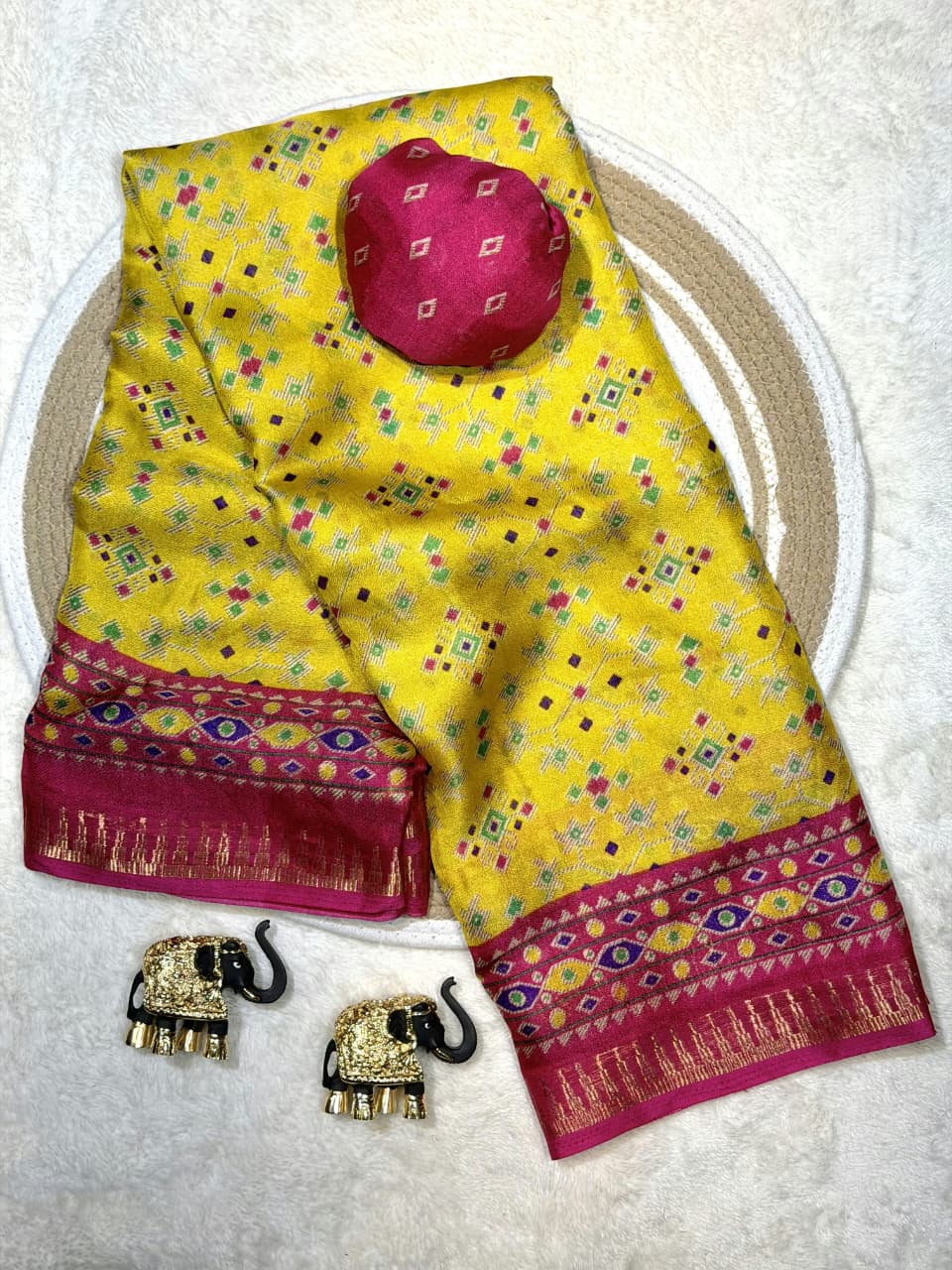 Captivating Function Wear Soft Silk Print Design Zari Weaving Border Rich Pallu Fancy Saree With Blissful Blouse Piece