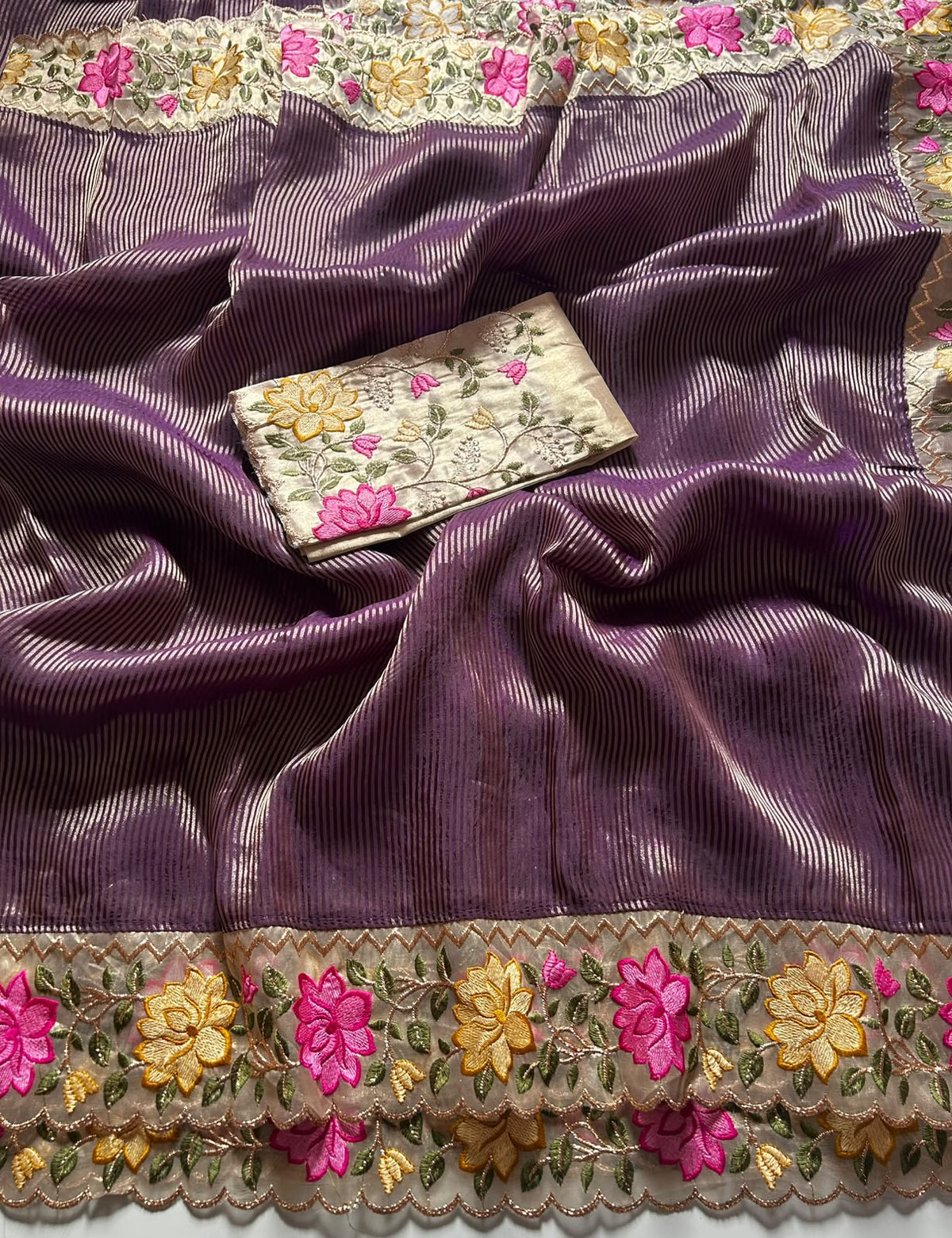Marvellous Party Wear Tissue Silk Embroidery Work Fancy Saree With Blouse Piece