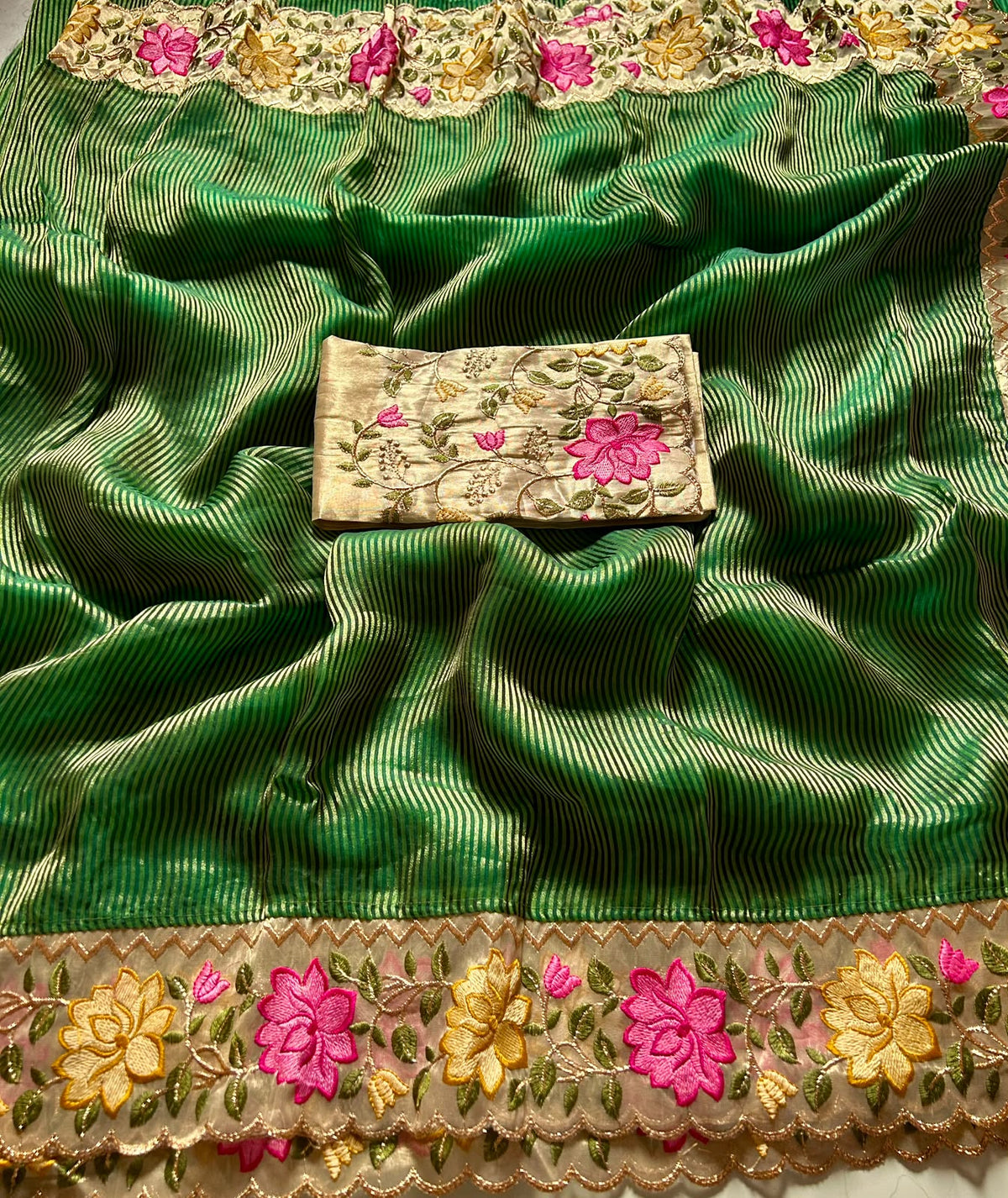Marvellous Party Wear Tissue Silk Embroidery Work Fancy Saree With Blouse Piece