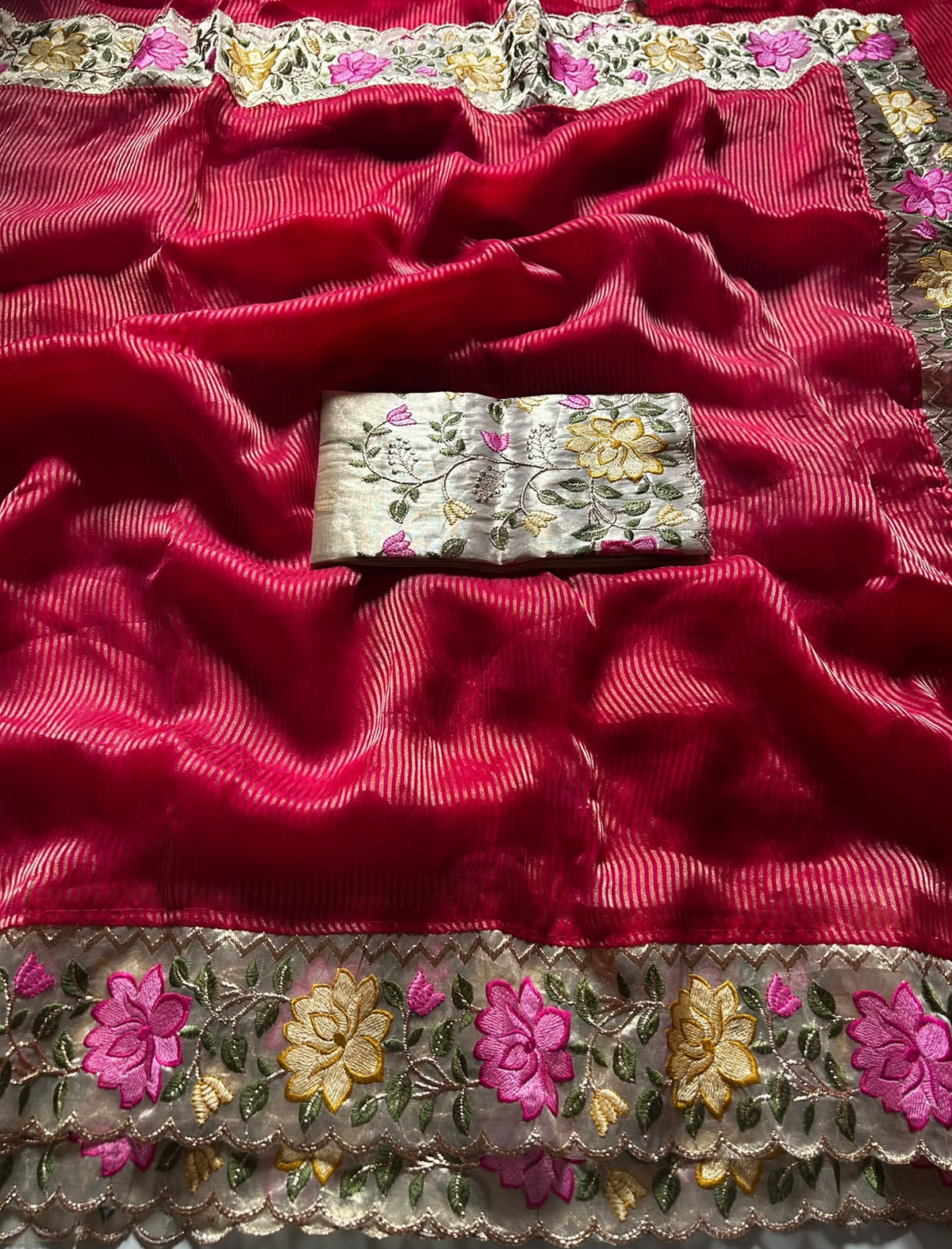 Marvellous Party Wear Tissue Silk Embroidery Work Fancy Saree With Blouse Piece