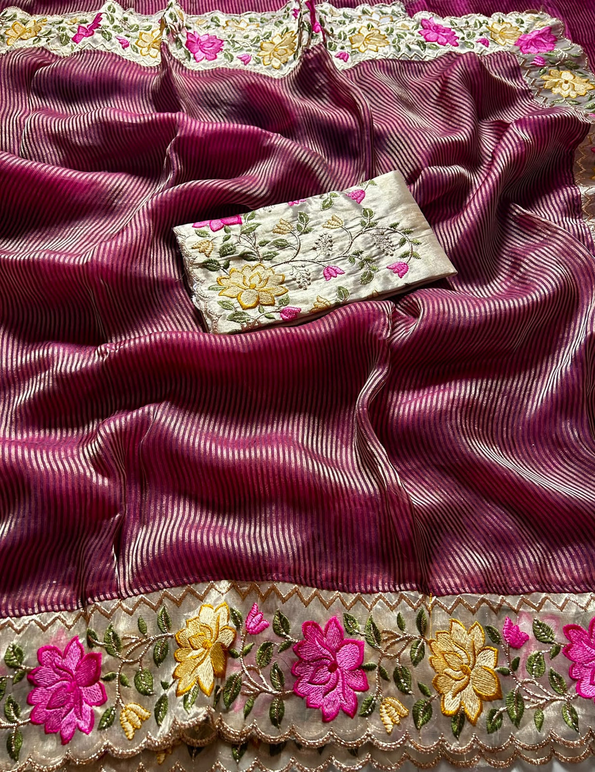 Marvellous Party Wear Tissue Silk Embroidery Work Fancy Saree With Blouse Piece