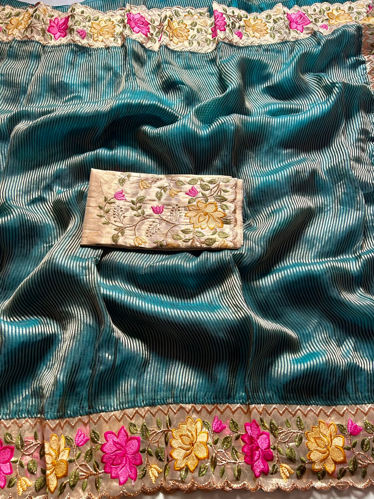 Marvellous Party Wear Tissue Silk Embroidery Work Fancy Saree With Blouse Piece