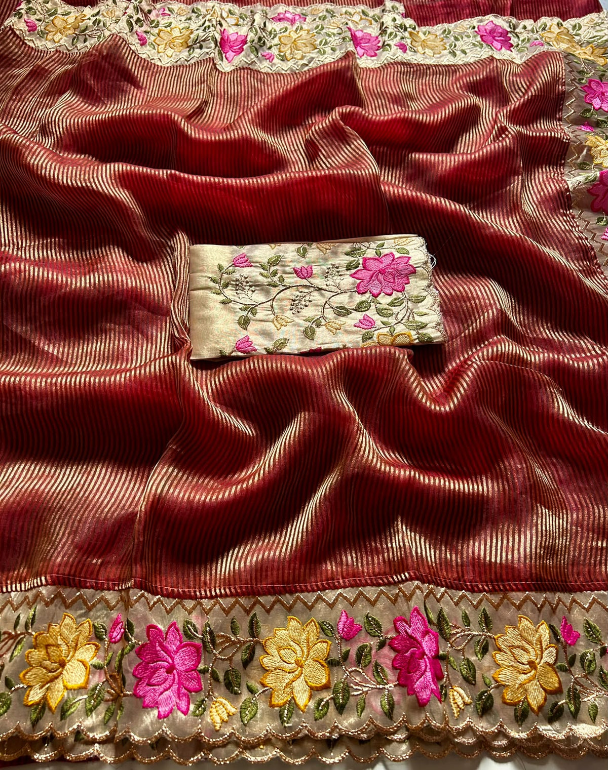 Marvellous Party Wear Tissue Silk Embroidery Work Fancy Saree With Blouse Piece