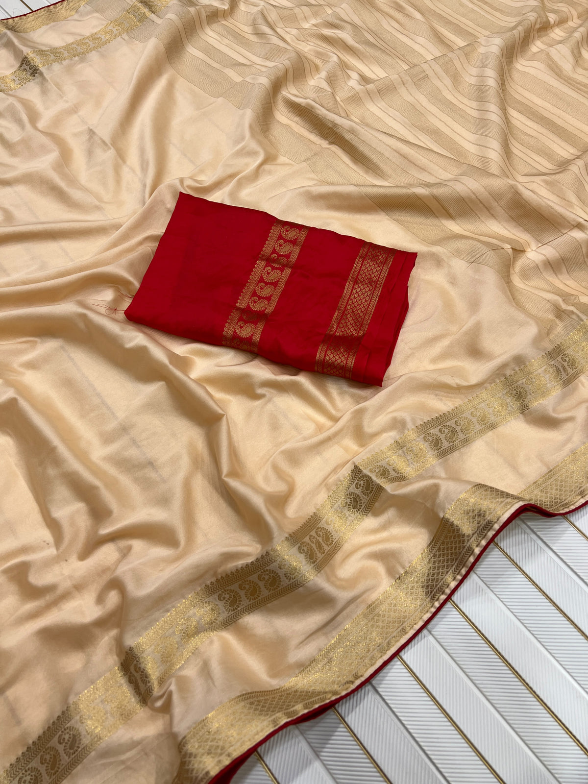 Incredible Festive Wear Georgette Zari Weaving Border Designer Saree With Contrast Blouse Piece