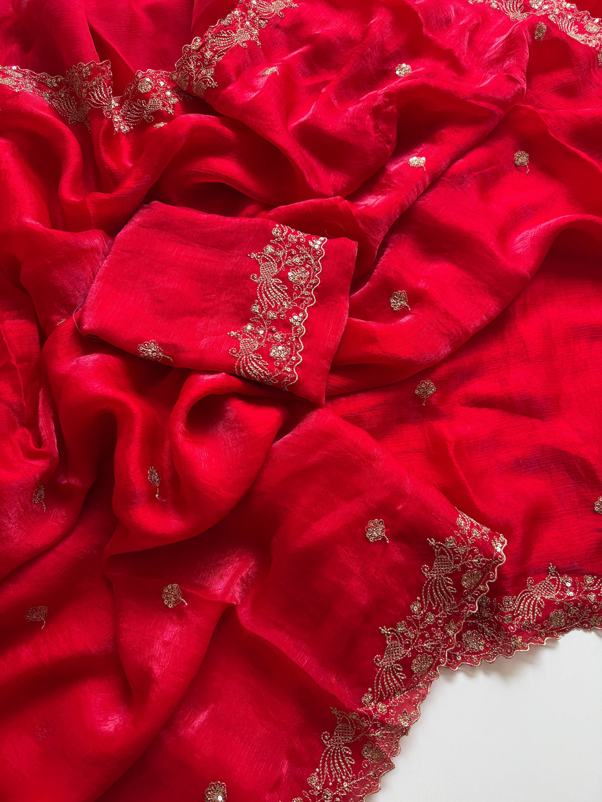 Blossom Wedding Wear Satin Silk Embroidery Work Fancy Saree With Matching Blouse Piece