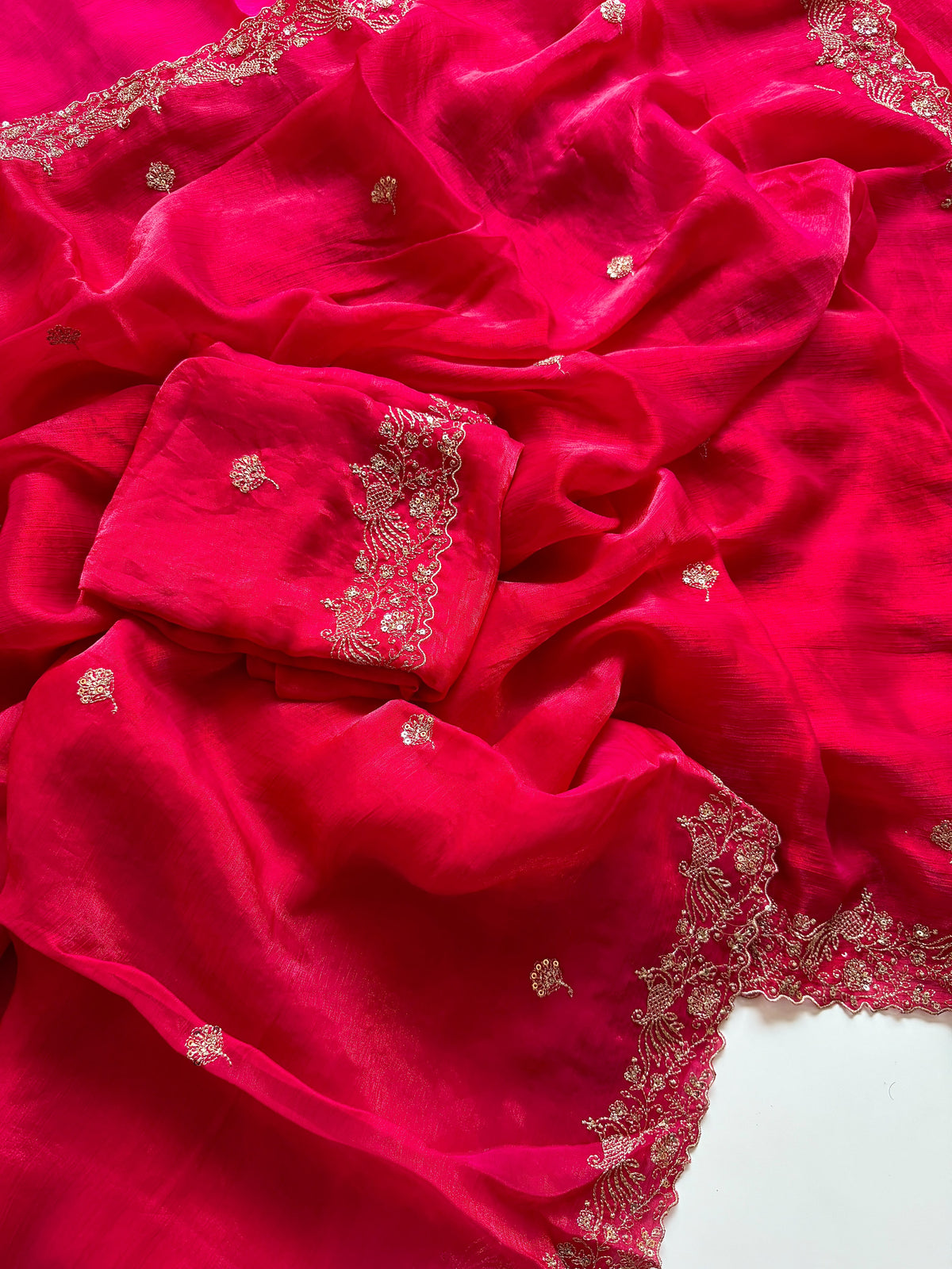 Blossom Wedding Wear Satin Silk Embroidery Work Fancy Saree With Matching Blouse Piece
