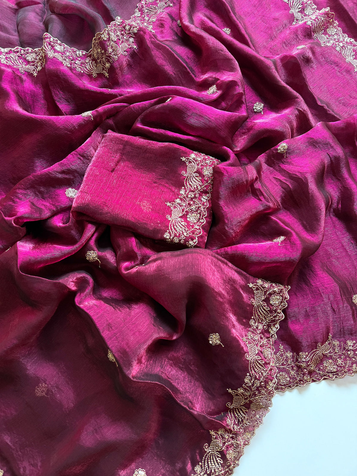 Blossom Wedding Wear Satin Silk Embroidery Work Fancy Saree With Matching Blouse Piece