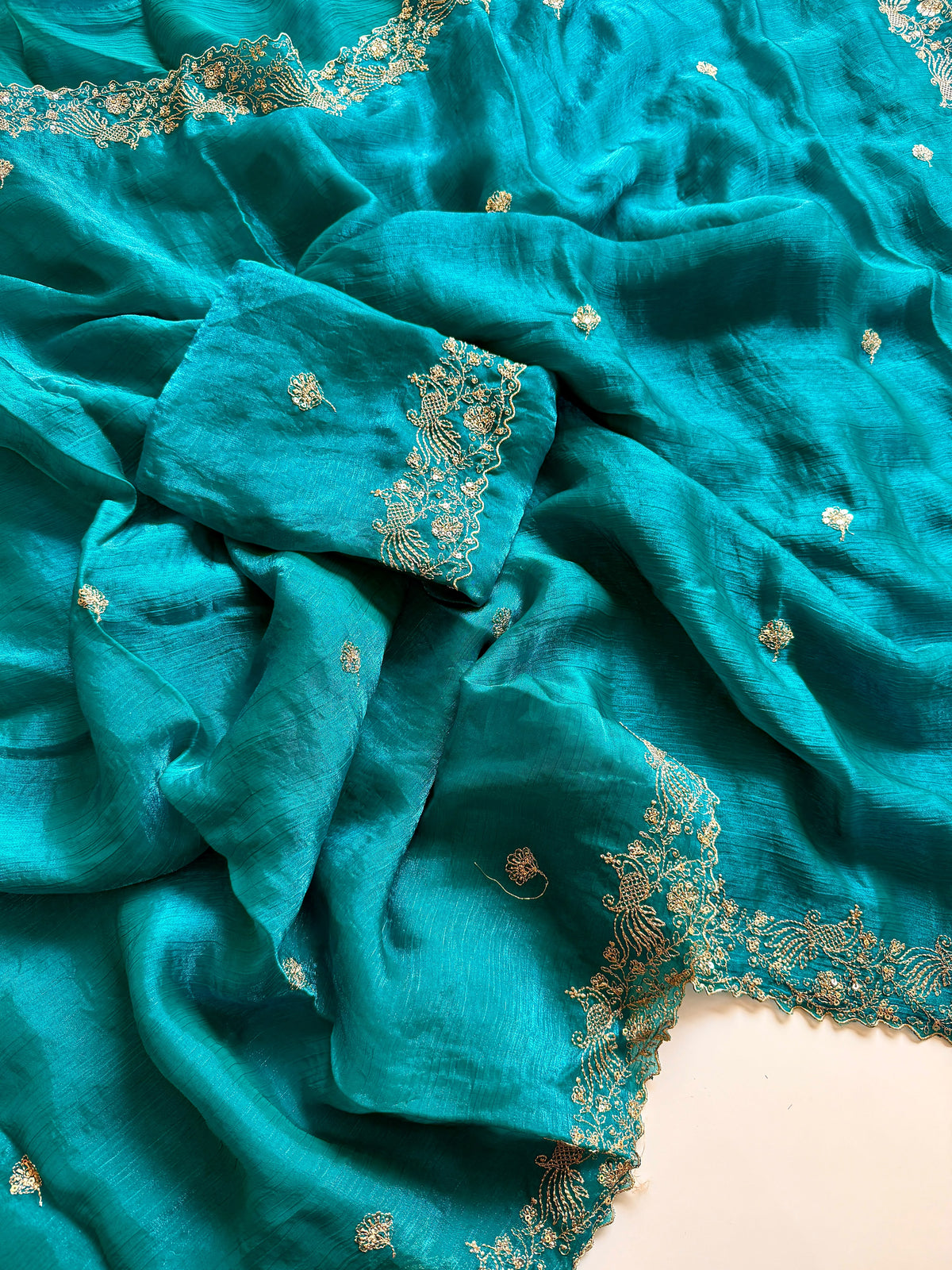 Blossom Wedding Wear Satin Silk Embroidery Work Fancy Saree With Matching Blouse Piece