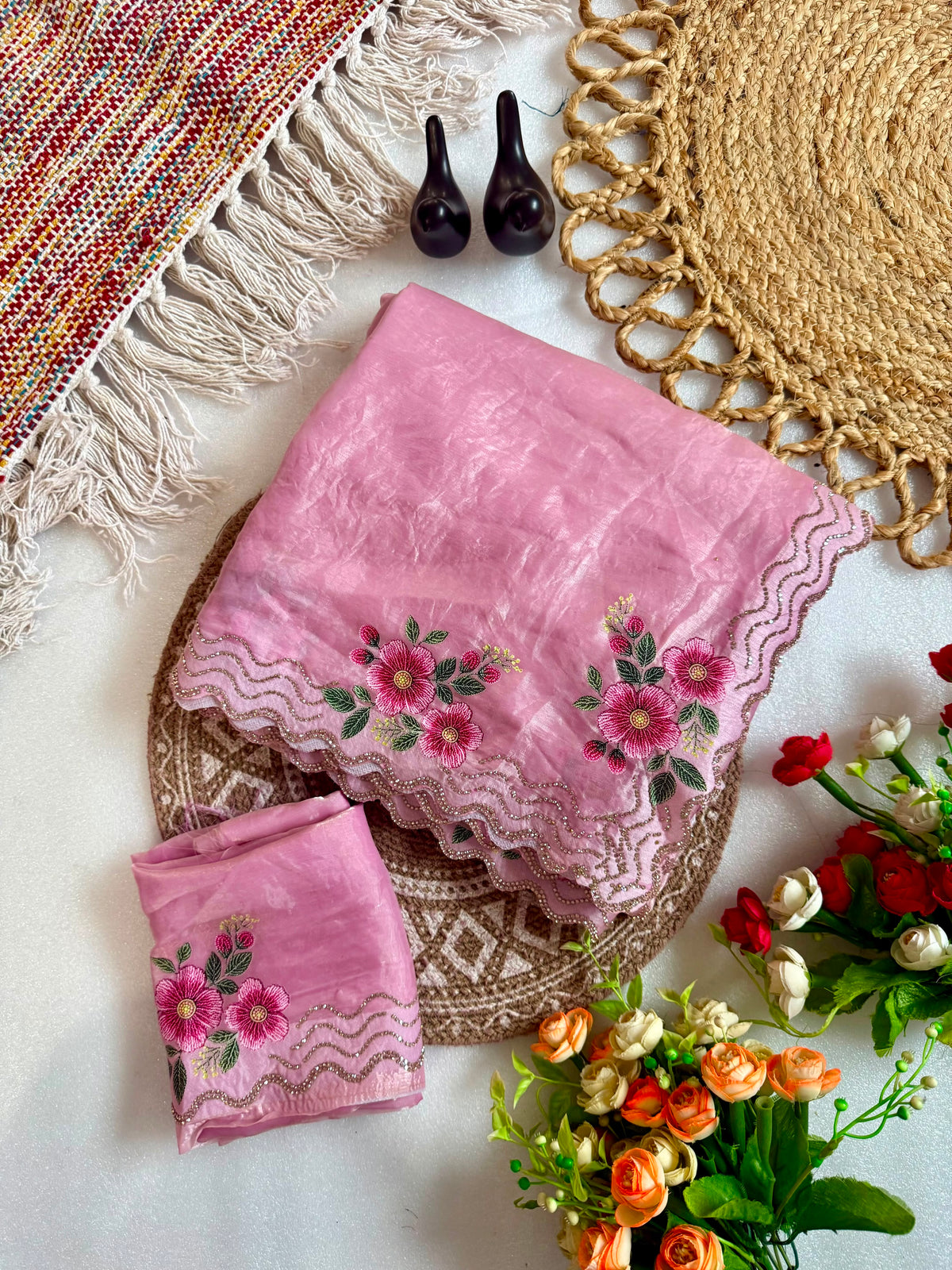Adorning Festive Wear Silk Jarkhan Diamond Work Fancy Saree With Blouse Piece