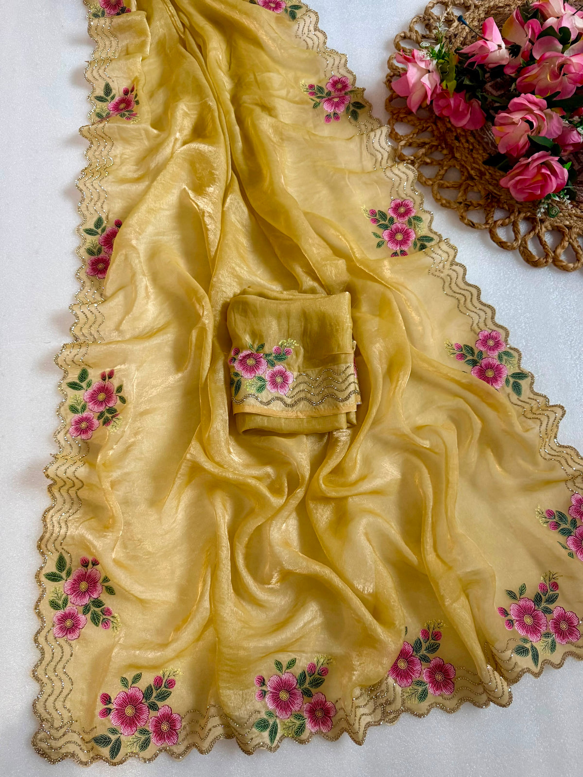Adorning Festive Wear Silk Jarkhan Diamond Work Fancy Saree With Blouse Piece