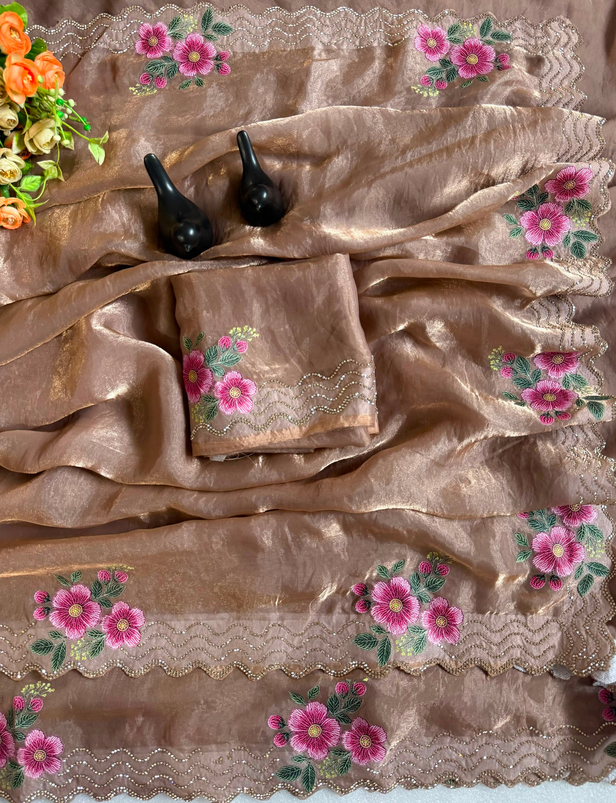 Adorning Festive Wear Silk Jarkhan Diamond Work Fancy Saree With Blouse Piece