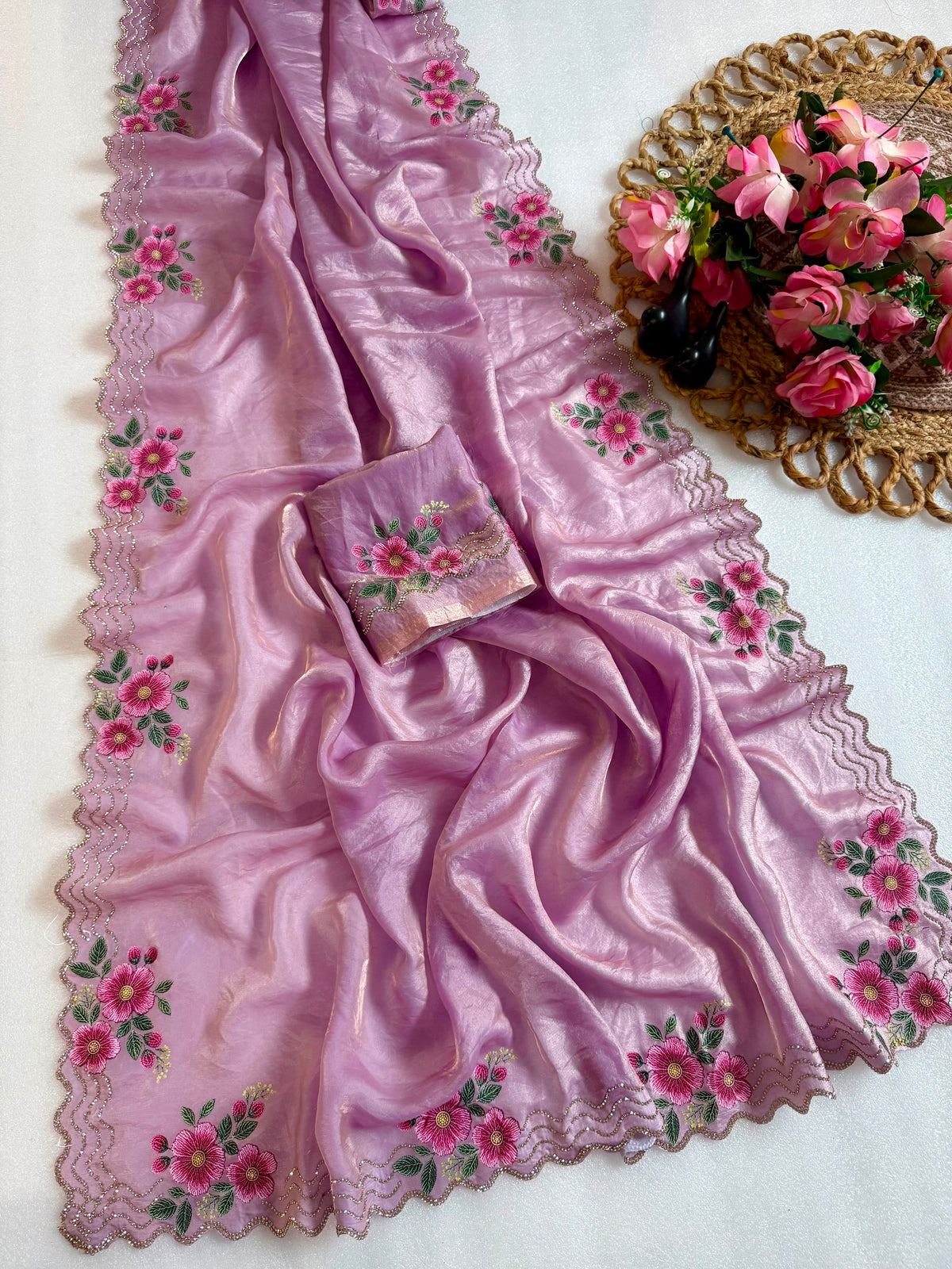 Adorning Festive Wear Silk Jarkhan Diamond Work Fancy Saree With Blouse Piece