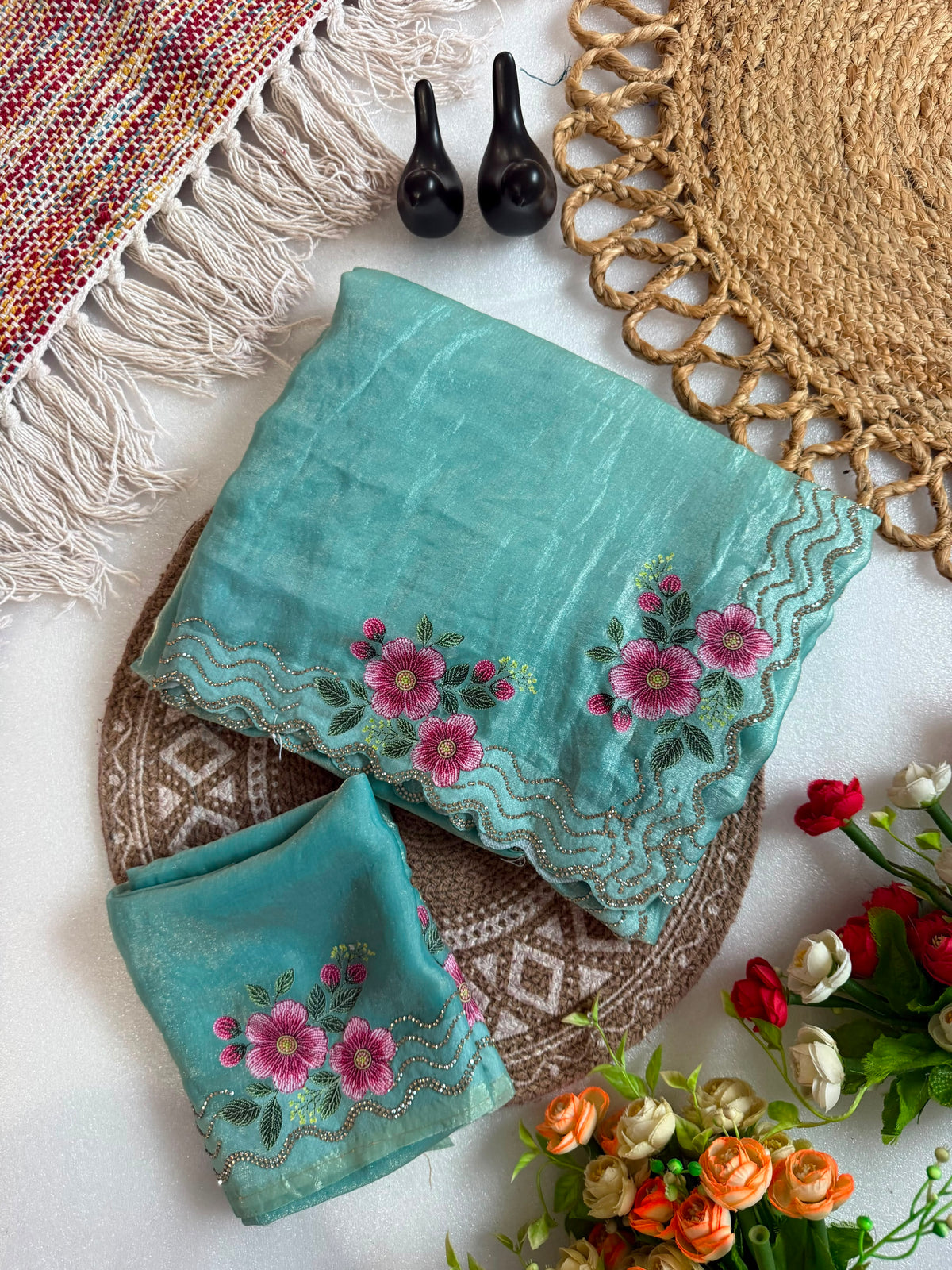 Adorning Festive Wear Silk Jarkhan Diamond Work Fancy Saree With Blouse Piece