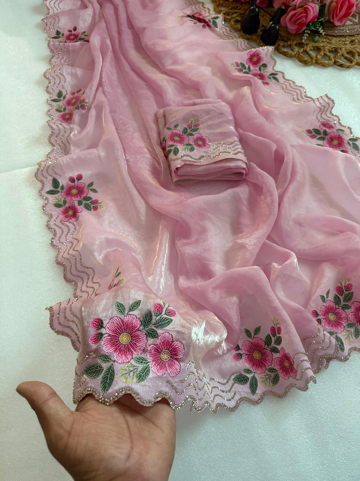 Adorning Festive Wear Silk Jarkhan Diamond Work Fancy Saree With Blouse Piece