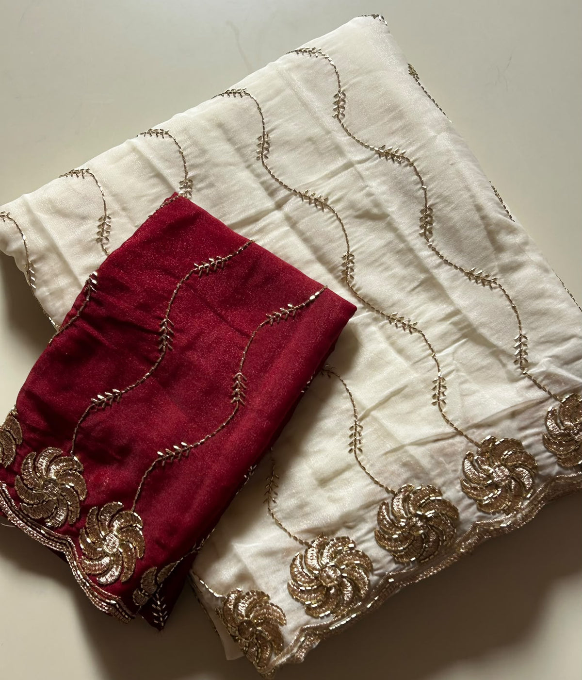 Regal Wedding Wear Georgette Embroidery n Beads Work Designer Saree With Contrast Blouse Piece