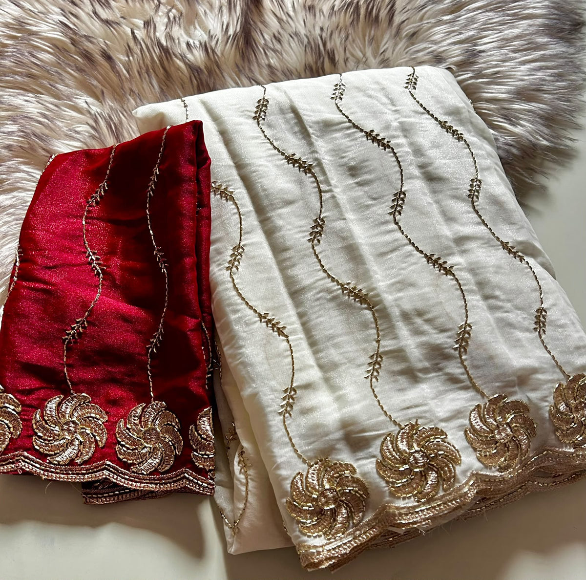 Regal Wedding Wear Georgette Embroidery n Beads Work Designer Saree With Contrast Blouse Piece