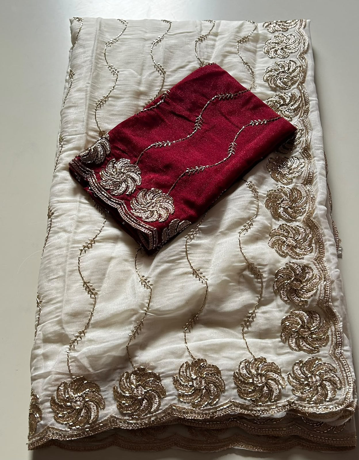 Regal Wedding Wear Georgette Embroidery n Beads Work Designer Saree With Contrast Blouse Piece