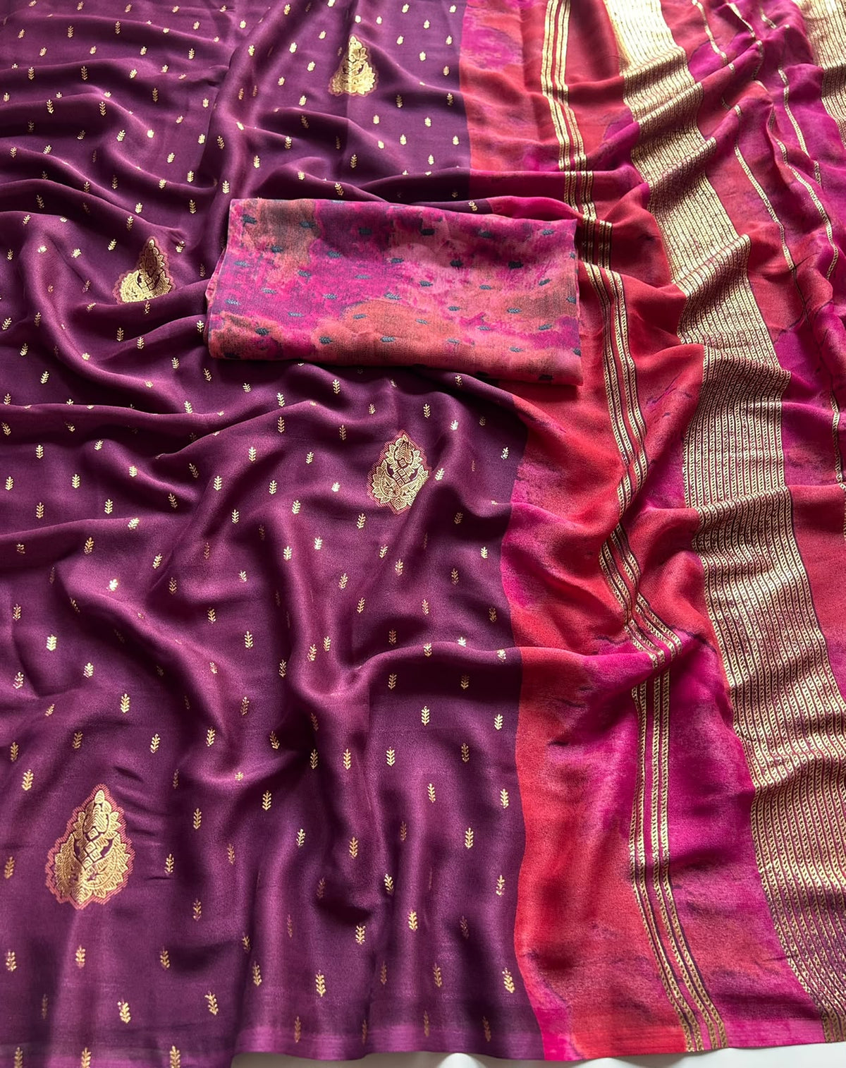 Desirable Function Wear Chiffon Silk Print Design Rich Pallu Fancy Saree With Blouse Piece