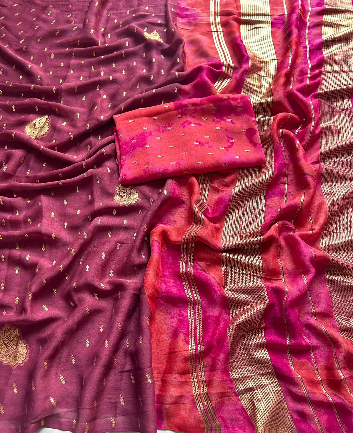 Desirable Function Wear Chiffon Silk Print Design Rich Pallu Fancy Saree With Blouse Piece