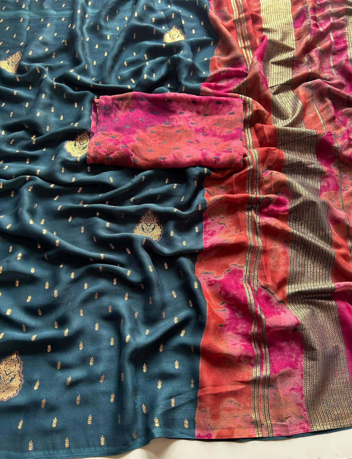 Desirable Function Wear Chiffon Silk Print Design Rich Pallu Fancy Saree With Blouse Piece