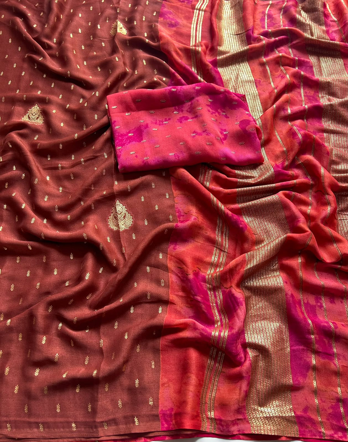 Desirable Function Wear Chiffon Silk Print Design Rich Pallu Fancy Saree With Blouse Piece