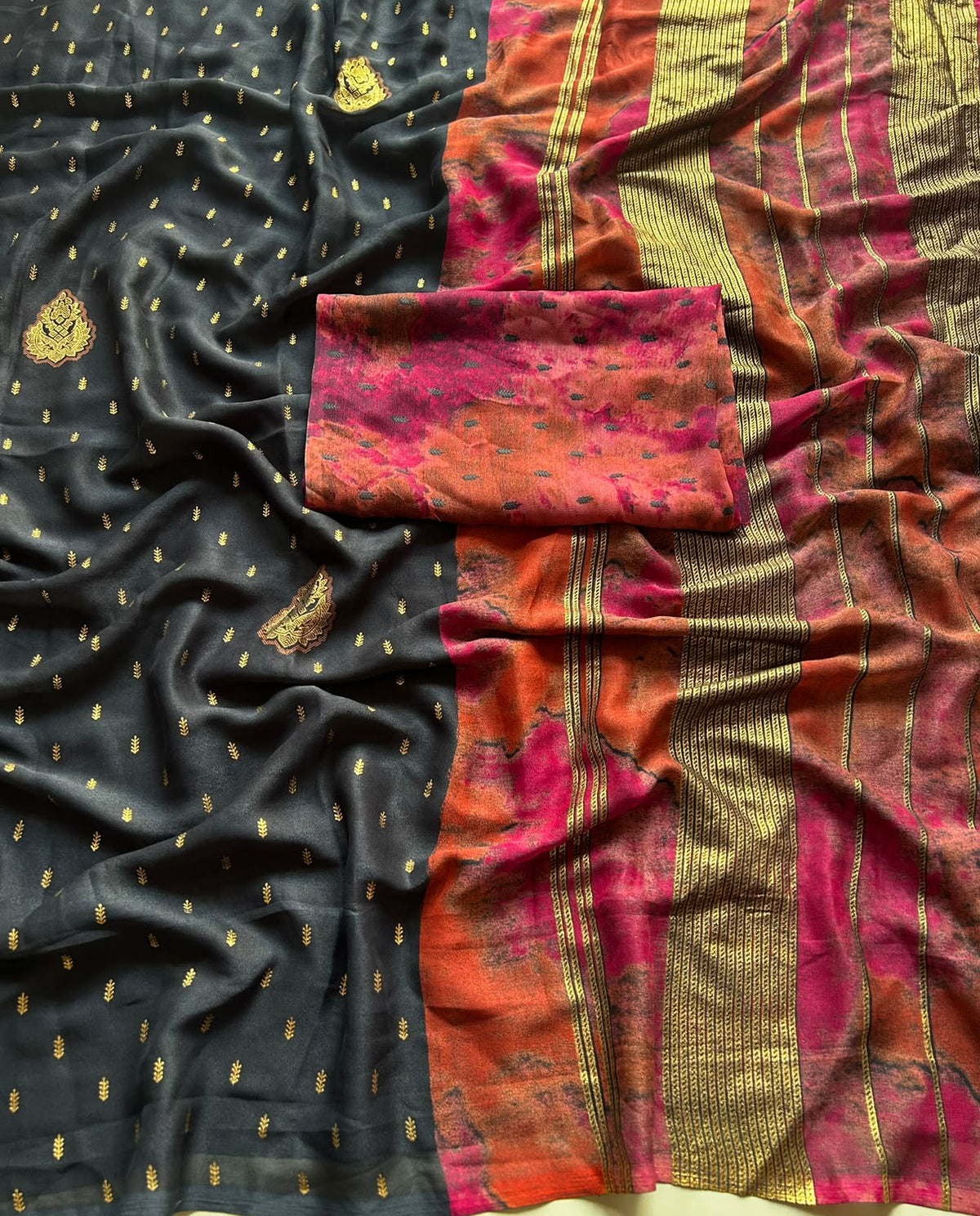 Desirable Function Wear Chiffon Silk Print Design Rich Pallu Fancy Saree With Blouse Piece