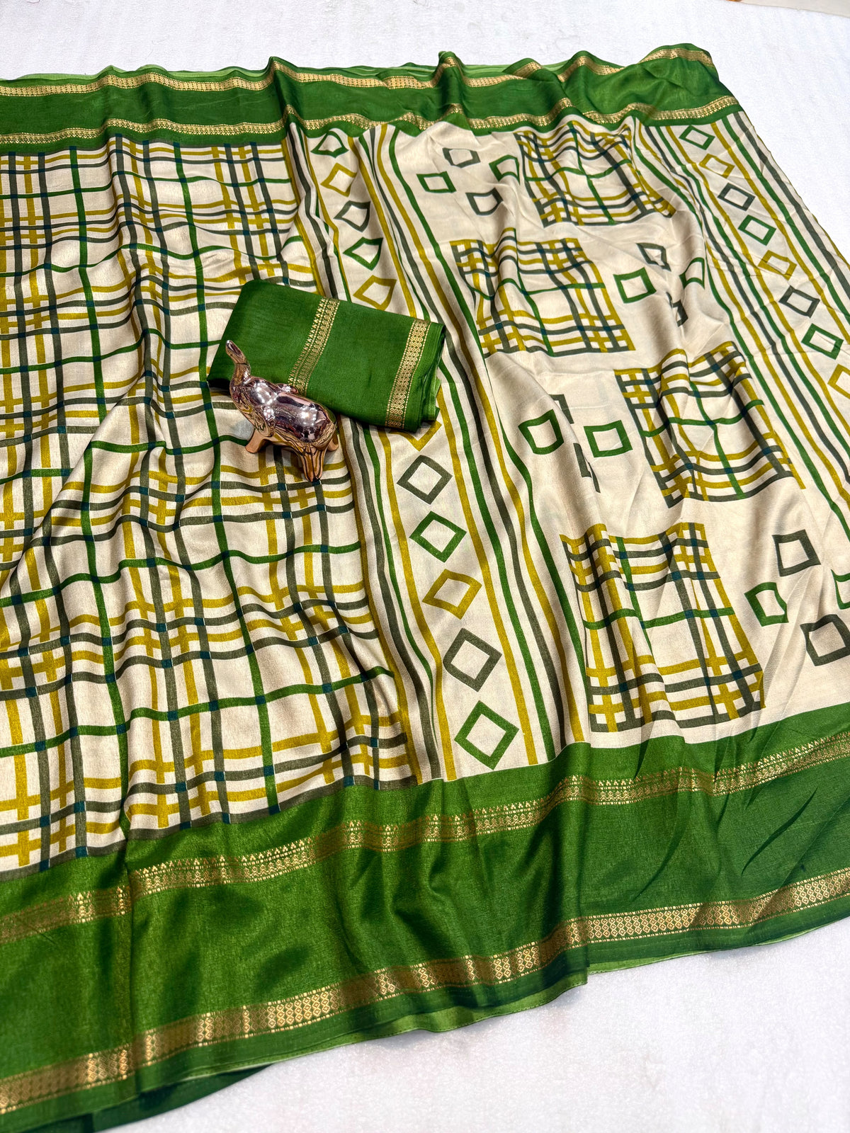 Forbearance Festive Wear Tussar Silk Print Design Zari Weaving Border Rich Pallu Fancy SareeWith Blouse Piece