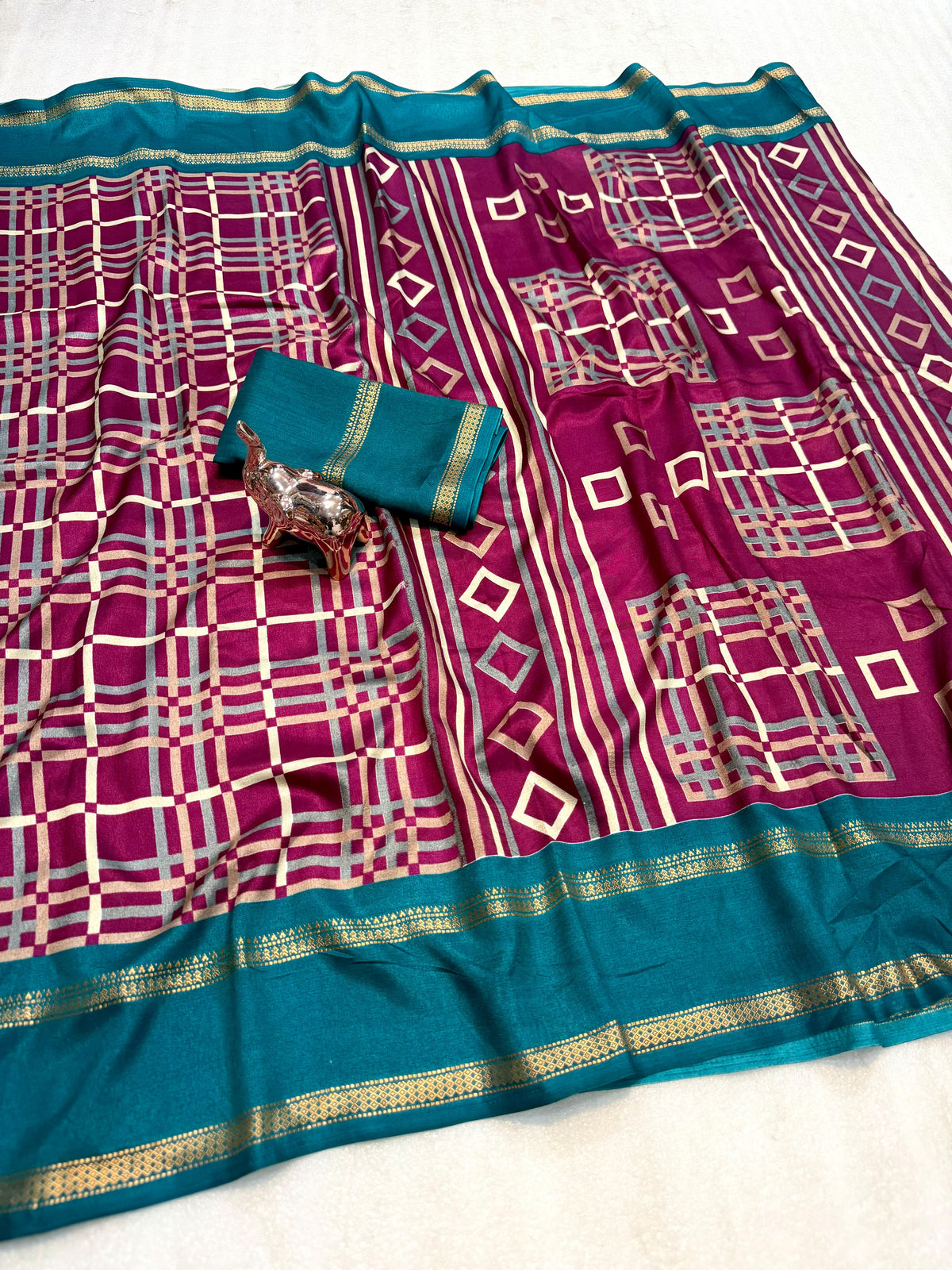 Forbearance Festive Wear Tussar Silk Print Design Zari Weaving Border Rich Pallu Fancy SareeWith Blouse Piece
