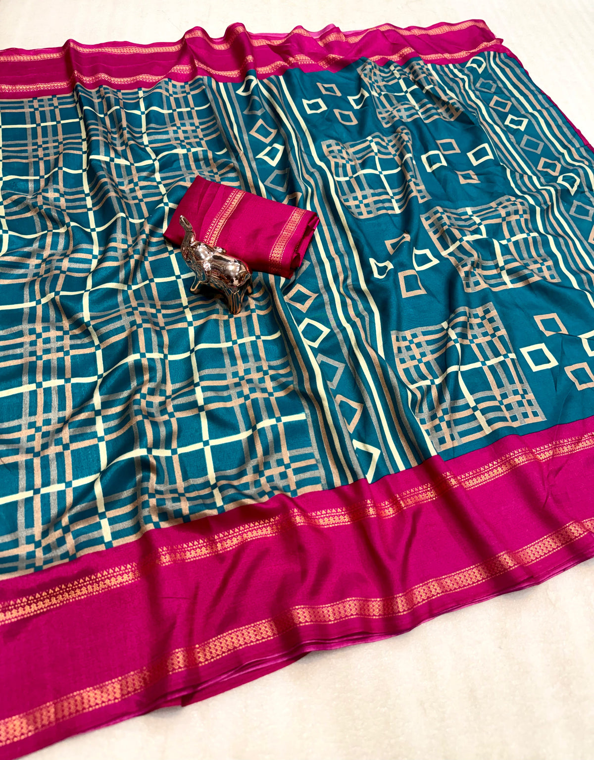 Forbearance Festive Wear Tussar Silk Print Design Zari Weaving Border Rich Pallu Fancy SareeWith Blouse Piece
