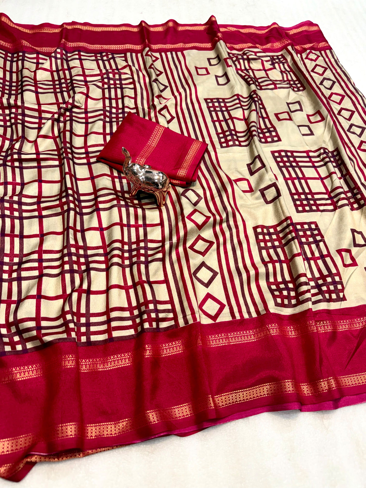 Forbearance Festive Wear Tussar Silk Print Design Zari Weaving Border Rich Pallu Fancy SareeWith Blouse Piece