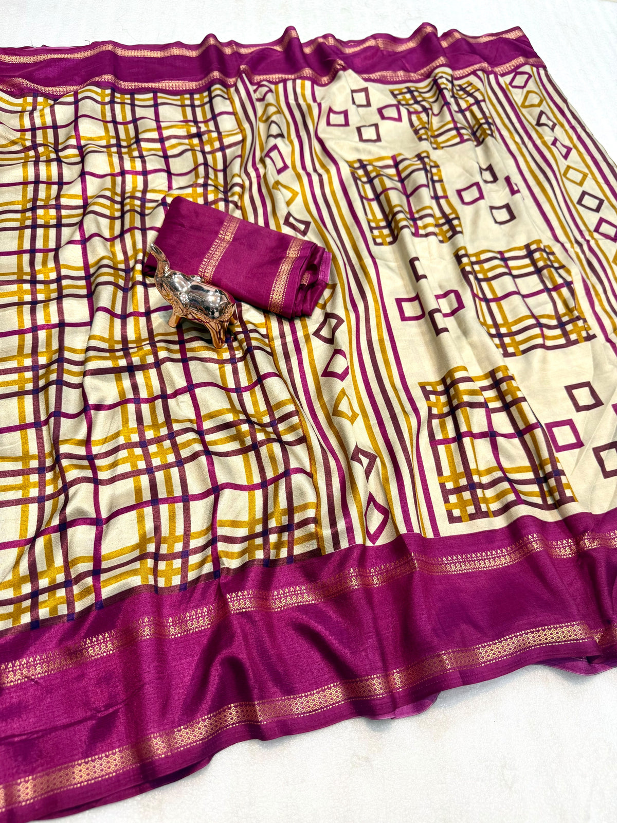Forbearance Festive Wear Tussar Silk Print Design Zari Weaving Border Rich Pallu Fancy SareeWith Blouse Piece