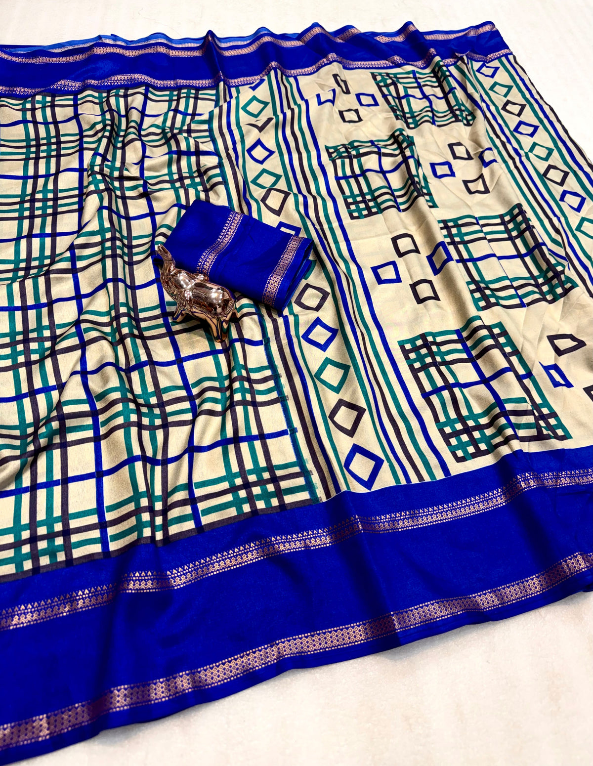 Forbearance Festive Wear Tussar Silk Print Design Zari Weaving Border Rich Pallu Fancy SareeWith Blouse Piece