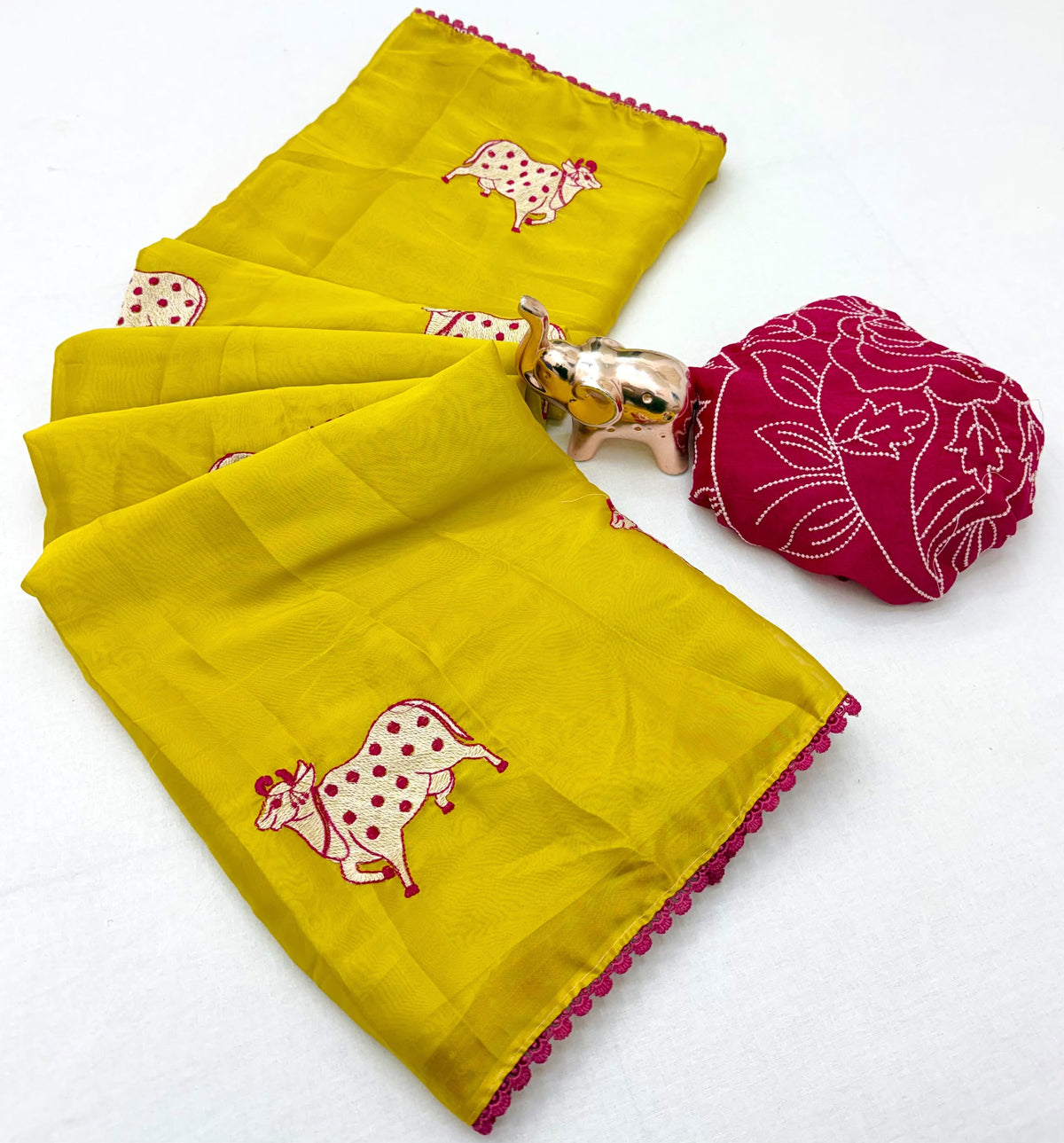 Heritage Festive Wear Rangoli Silk Embroidery n Thread Work Fancy Saree With Contrast Blouse Piece